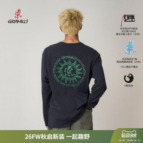 Gramicci小野人秋款男女图案T印花休闲上衣长袖T恤G5FU-T087