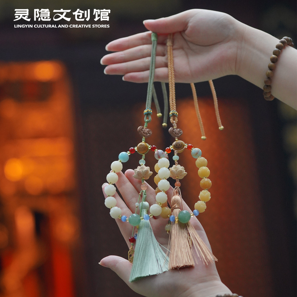 杭州灵隐天然白菩提莲花汽车挂件高档车内挂件女生高级感平安挂件
