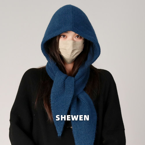 韩版围巾一体加厚保暖针织帽