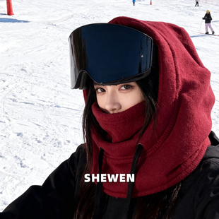 2025新款大头围滑雪帽女秋冬保暖护耳套头帽显脸小男川西雪景帽子