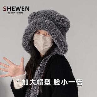 升级加厚毛绒可爱小熊护耳毛线帽女2025新款秋冬保暖防寒绑系帽子