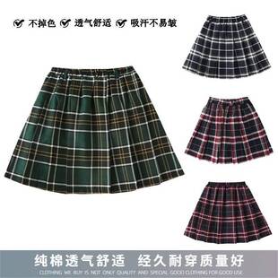 中小学生女童半身裙英伦校服百褶裙淑女墨绿红色格子短裙半身裙棉