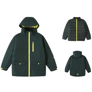 小学生英伦校服冲锋衣学院风冬季男女童脱卸外套棉袄墨绿色羽绒棉