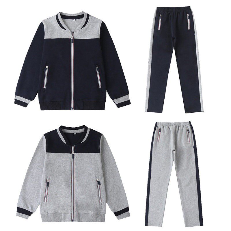 中小学生英伦风男童春秋款运动服 学生夏季藏青灰色棒球服拉链衫T