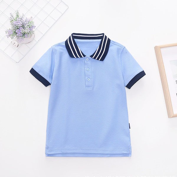 中小学生校服套装学院风英伦风园服夏装湖蓝色短袖上衣幼儿园POLO