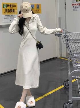 法式气质卫衣连衣裙子早秋季2025新款女装长裙配大衣内搭打底长裙