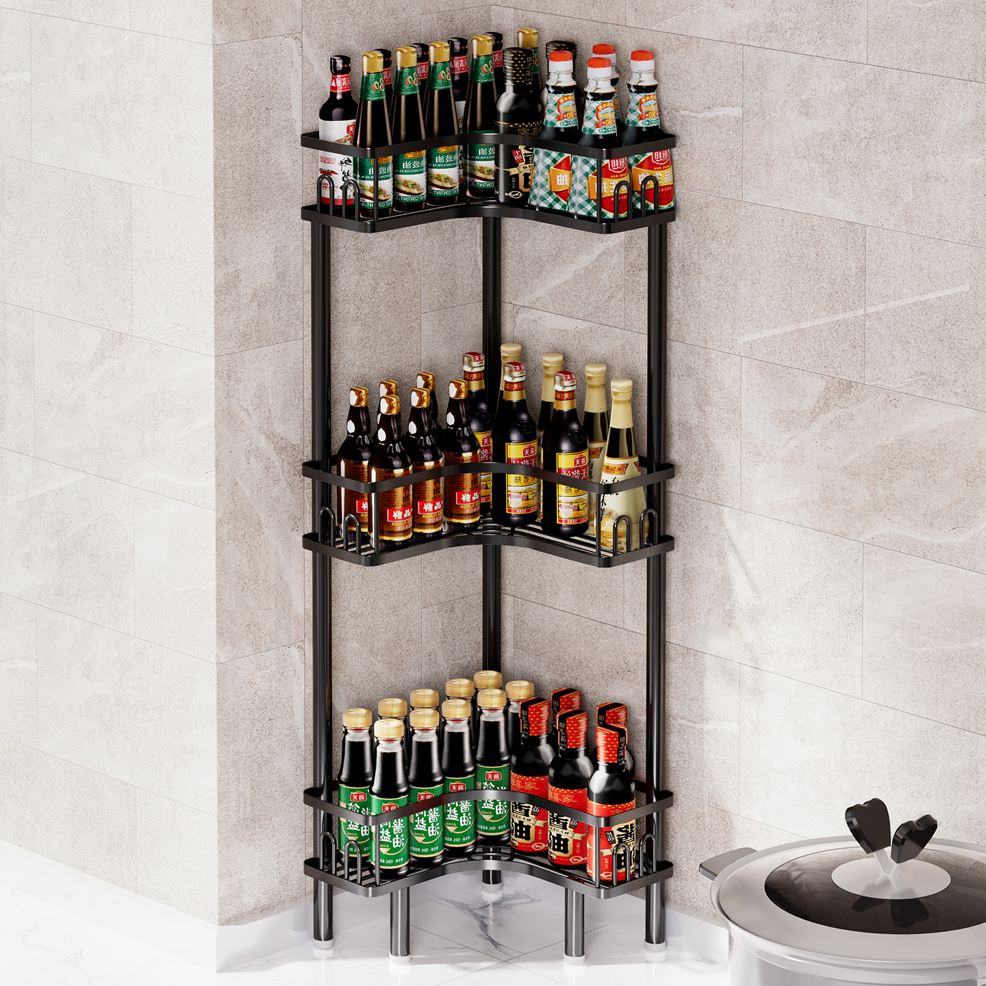 厨房调料品置物架转角墙角三脚架盒调味品多层双收纳三角各种神器