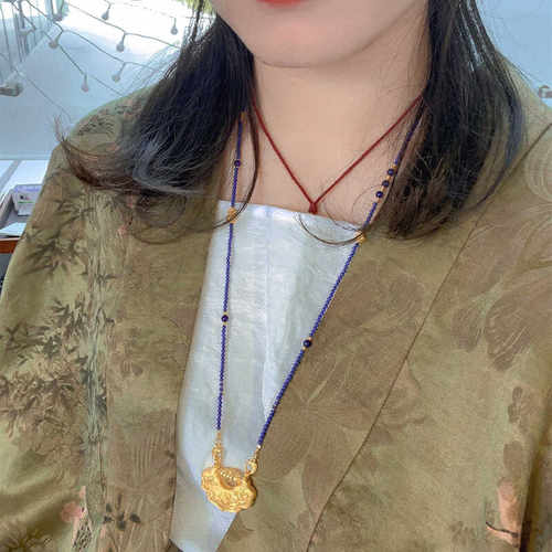 挂坠帝王青金石极细小米珠项链女