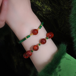 国色芳华新中式 天然南红玛瑙干青翡翠手串本命年红色开运手链女款