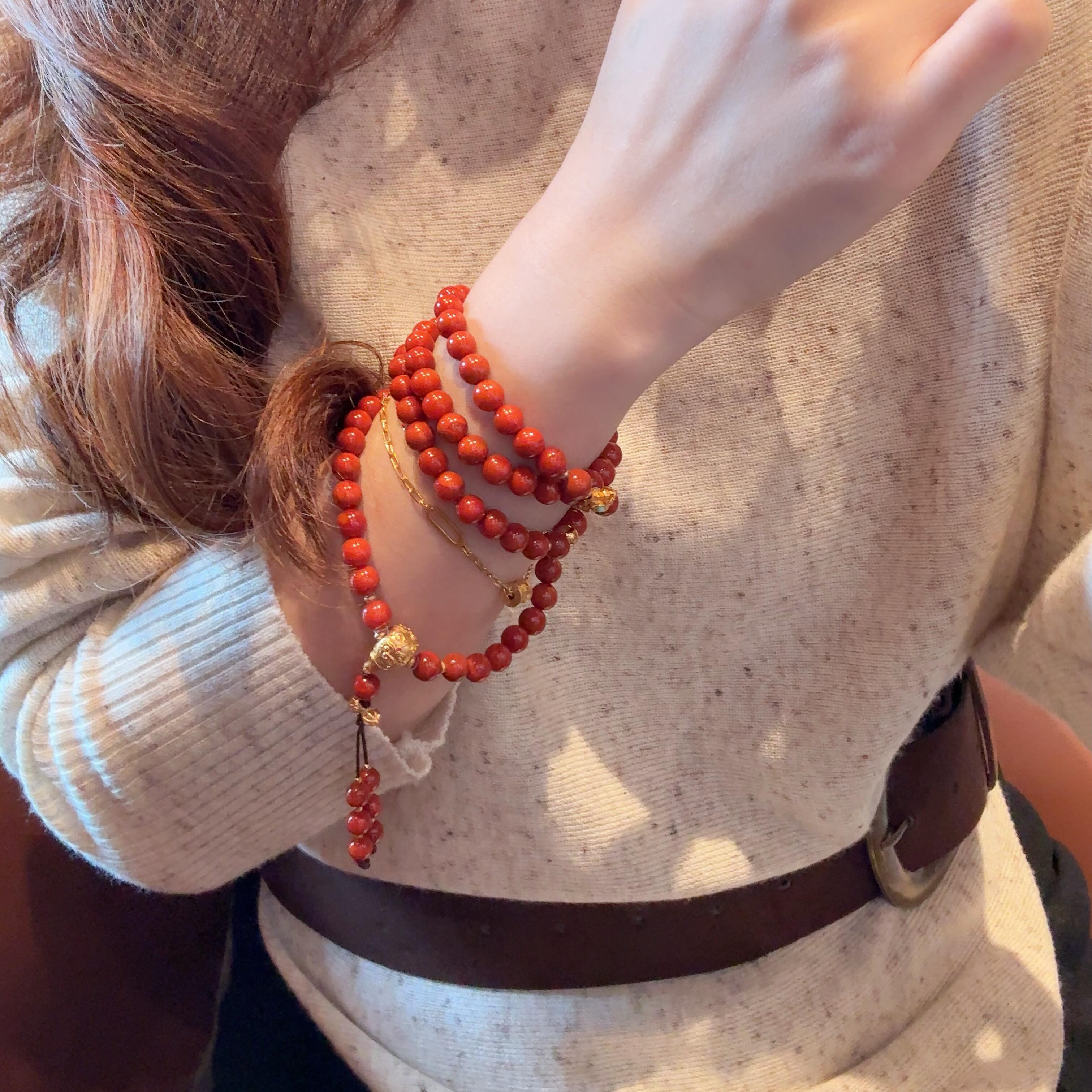 天然南红玛瑙手链念珠毛衣链佛珠项链女款本命年中国红手串送女友