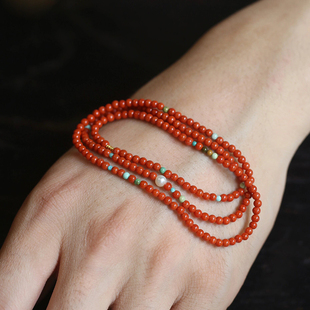 天然满色满肉南红级细小米珠2mm多圈手链绿松石珍珠多宝手串小众
