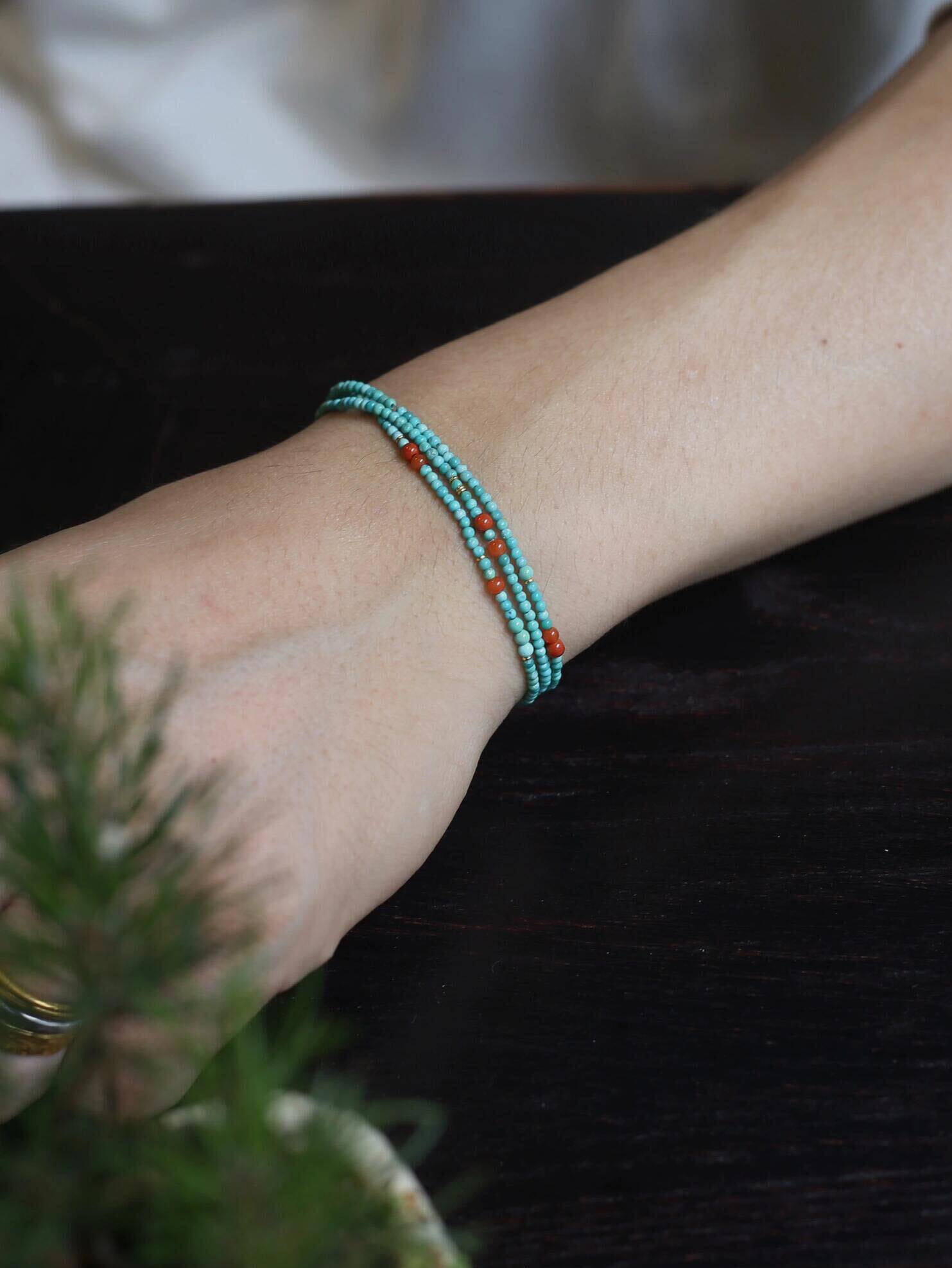 천연 호북 높은 도자기 청록색 3원 다중 보물 팔찌 2MM 매우 미세한 기장 진주 남부 붉은 쇄골 체인 새로운 중국 스타일