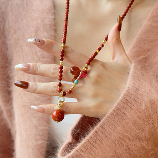 新春天然南红玛瑙项链女款 锁骨链万能链毛衣链本命年红绳礼物女款