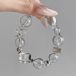 空明天然双A白水晶手链女款单圈小众百搭碎石纯银手串气质男女款