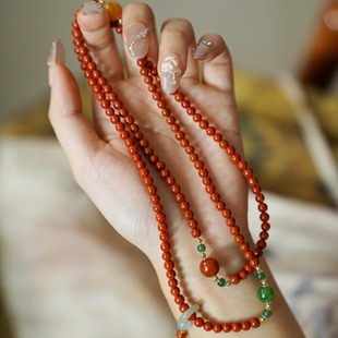 新中式 老钱风赤玉缠云天然南红玛瑙毛衣链项链碧玉手链项链百搭女