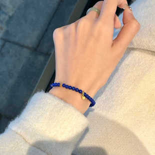 天然原矿帝王青金石手链小众设计冷淡风气质手串岁岁平安碎银链女