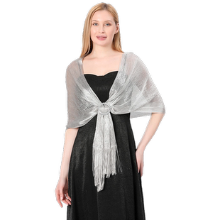 欧美新款金银丝披肩气质高级感新娘伴娘舞会派对婚纱晚礼服围巾女