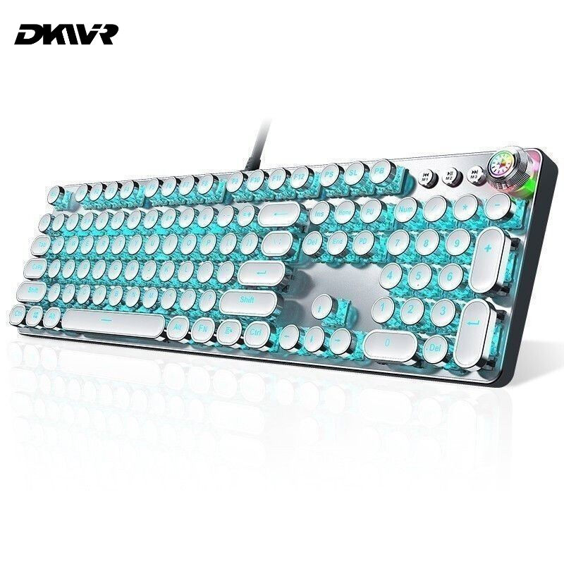 复古电竞圆键黑青轴蒸汽朋克机械键盘鼠标套装有线游戏专用Androi