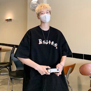 夏季新款圆领男潮标准时尚潮牌五分袖insT恤气质青春流行城市风貌