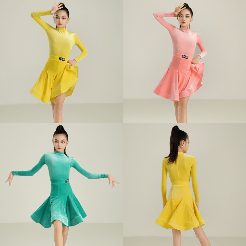 FAZ新款拉丁舞蹈服女童专业大摆考级演出服少儿高级比赛分体套装,运动/瑜伽/健身/球迷用品,拉丁舞演出服,淘宝优惠券,粉丝福利购,淘宝优惠卷