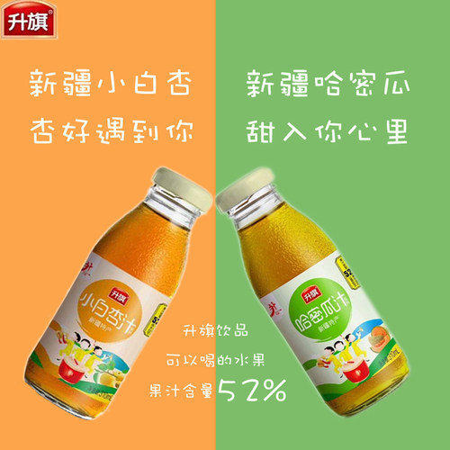 新疆升旗果汁饮料小白杏汁哈密瓜汁52%含量 七种口味15瓶整箱可拼 - 封面