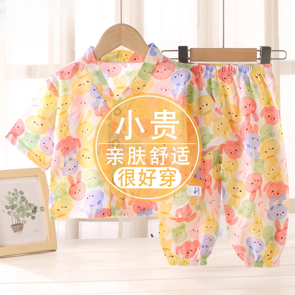 棉绸儿童睡衣套装夏季人造棉空调服男童女孩宝宝绵绸家居服两件套