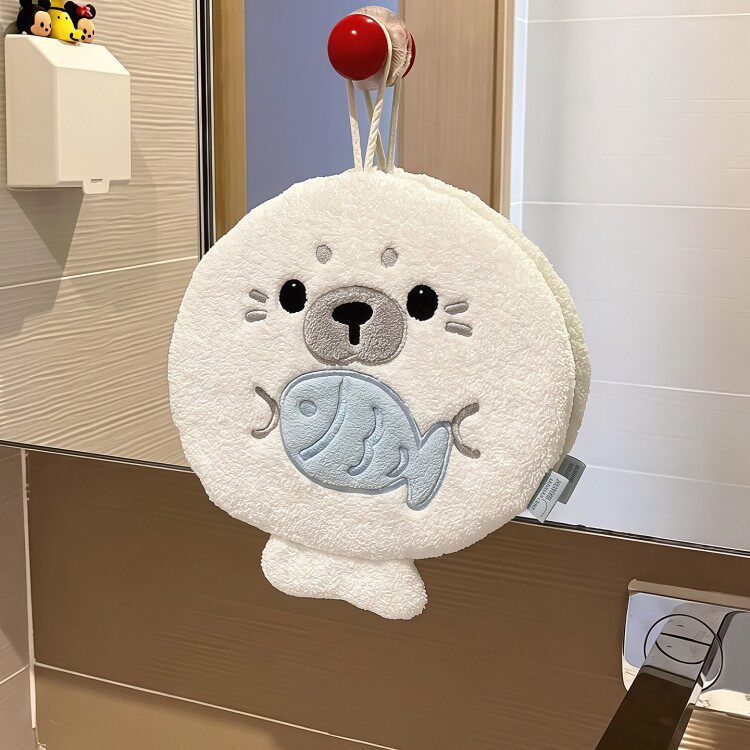 海豹擦手巾挂式可爱擦手毛巾厨房超强吸水加厚珊瑚绒家用卫生间