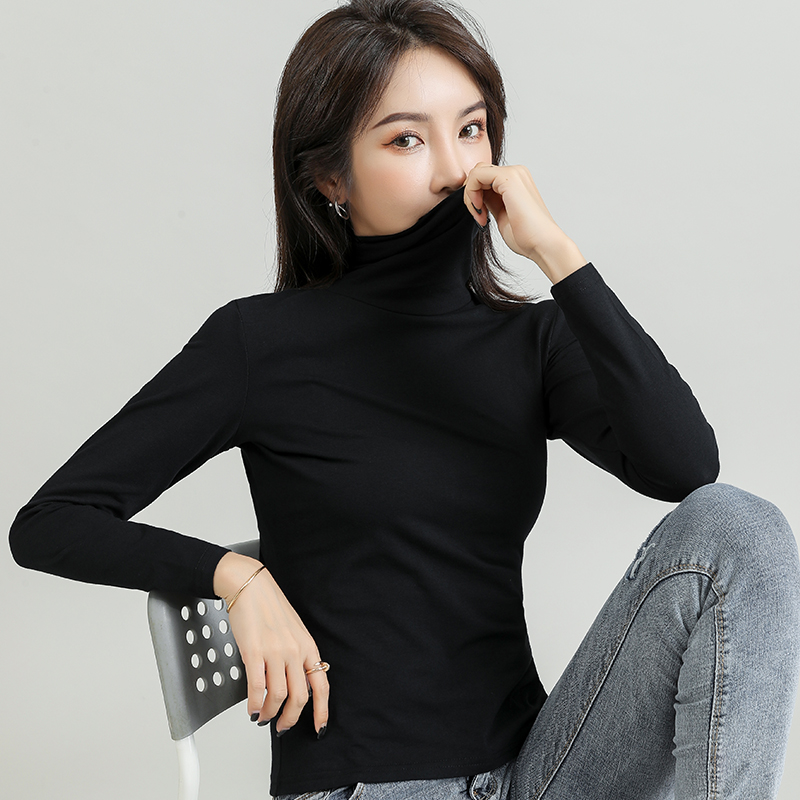 黑色秋冬薄款堆堆领修身风打底衫