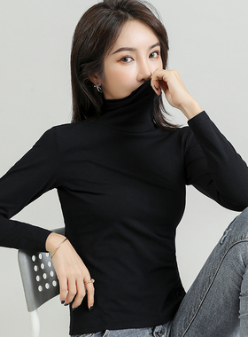 黑色高领打底衫女内搭秋冬洋气修身显瘦2025年新款纯棉长袖t恤女