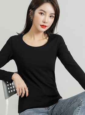 纯棉内搭打底衫女长袖秋冬百搭洋气春秋秋衣黑色t恤修身低领上衣
