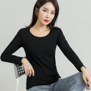 低领上衣 秋冬百搭洋气春秋秋衣黑色t恤修身 纯棉内搭打底衫 女长袖