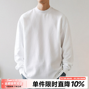 300g阔型纹HEEMKIZOO日系男春秋重磅长袖 潮 T恤半高领内搭女打底衫