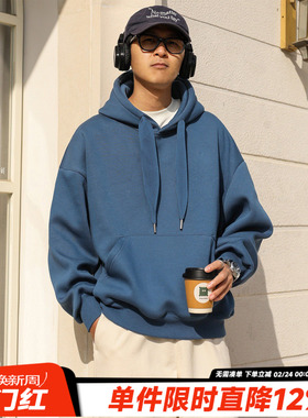 450g重磅HEEMKIZOO春秋美式短宽加绒加厚套头连帽卫衣男休闲上衣