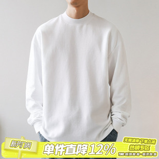 300g阔型纹HEEMKIZOO日系男春秋重磅长袖 潮 T恤半高领内搭女打底衫