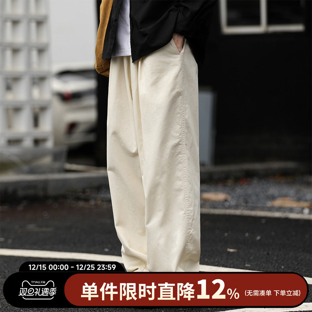 HEEMKIZOO日系复古秋季户外休闲直筒裤高街男阔腿裤宽松长裤子潮