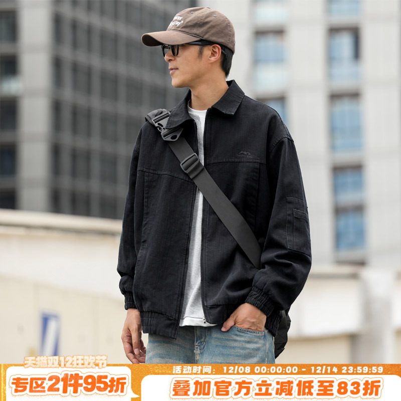 嘿马七作翻领刺绣夹克外套男士秋