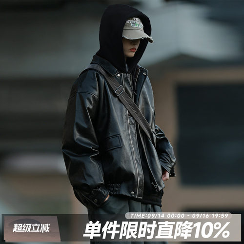 嘿马七作日系翻领机车皮衣