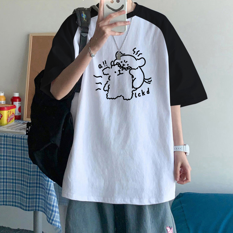 颖膝美式重磅纯棉插肩短袖t恤男