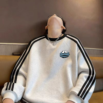 颖膝重磅拼接圆领卫衣男款秋冬季