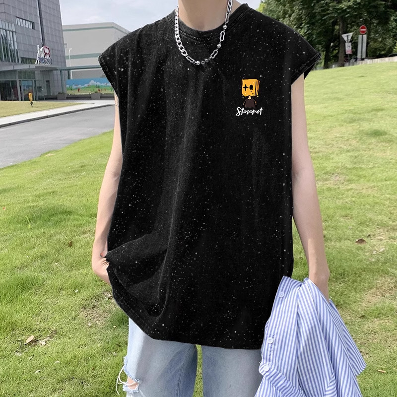 美式潮牌满天星背心男款夏季宽松休闲纯棉无袖t恤ins痞帅坎肩上衣