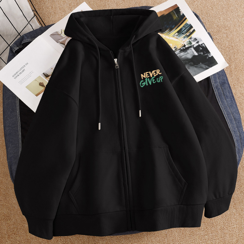 颖膝加绒开衫连帽卫衣男士ins潮