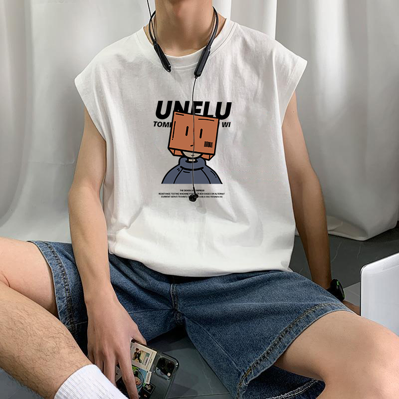 颖膝纯棉无袖背心男夏季ins潮牌