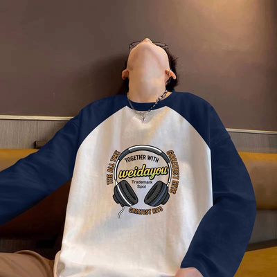 【重磅纯棉】拼色插肩长袖t恤男