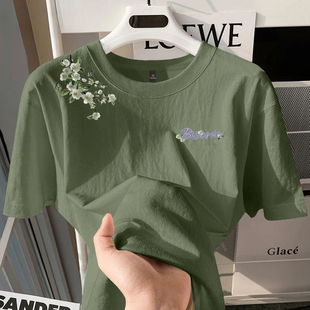 上衣 美式 高街重磅短袖 t恤男夏季 潮牌宽松青少年纯棉情侣五分半袖