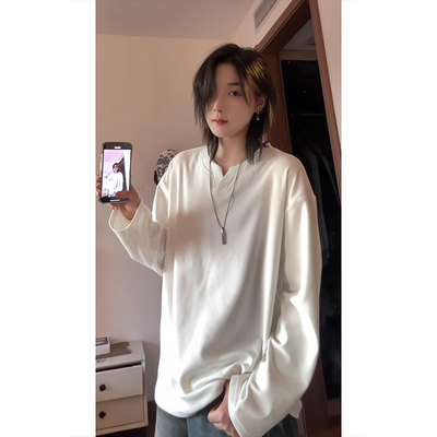 颖膝双面德绒v领打底衫男款冬季