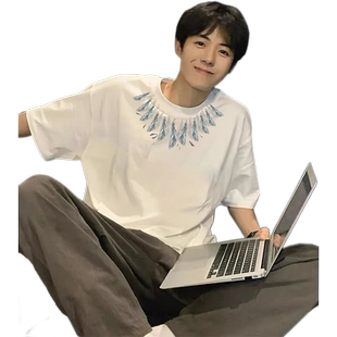 纯棉短袖t恤男款夏季美式ins潮牌宽松oversize休闲百搭半袖上衣服