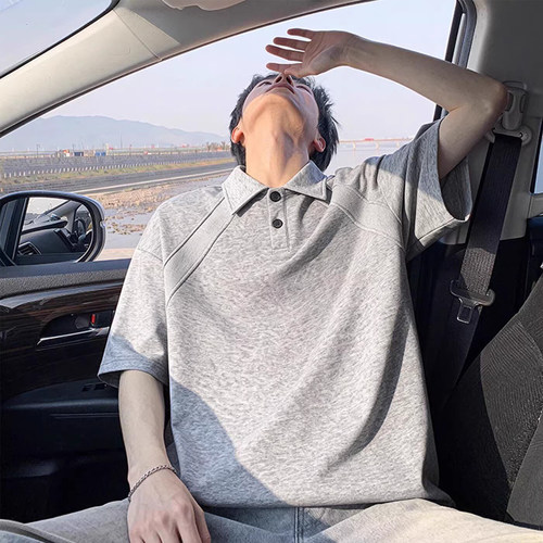颖膝美式重磅翻领短袖polo衫男款