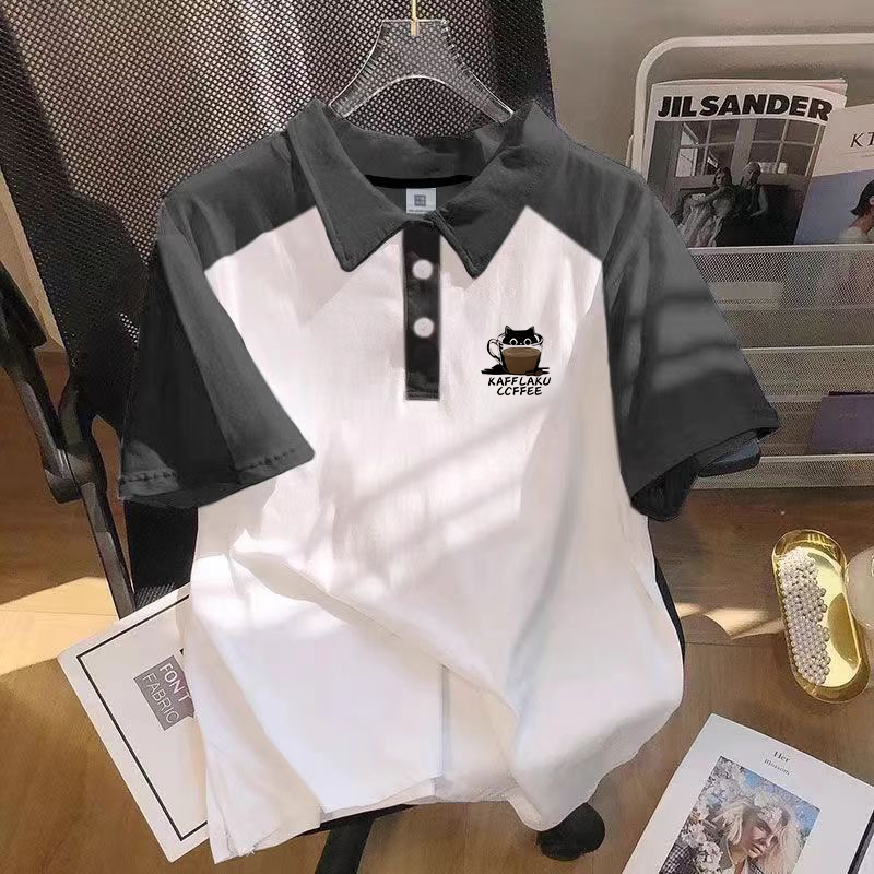 颖膝港风撞色polo衫短袖男夏季