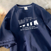 夏季 T恤男款 ins潮牌百搭宽松情侣上衣服 复古字母印花纯棉短袖 美式