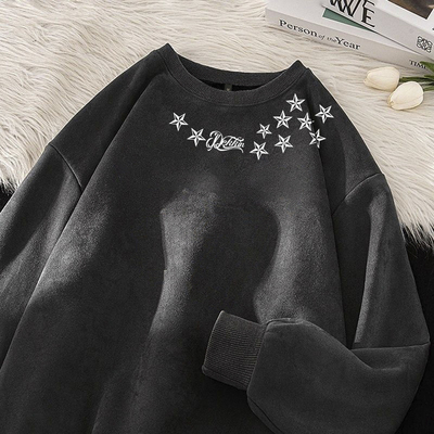 颖膝美式水洗做旧无帽卫衣男秋季